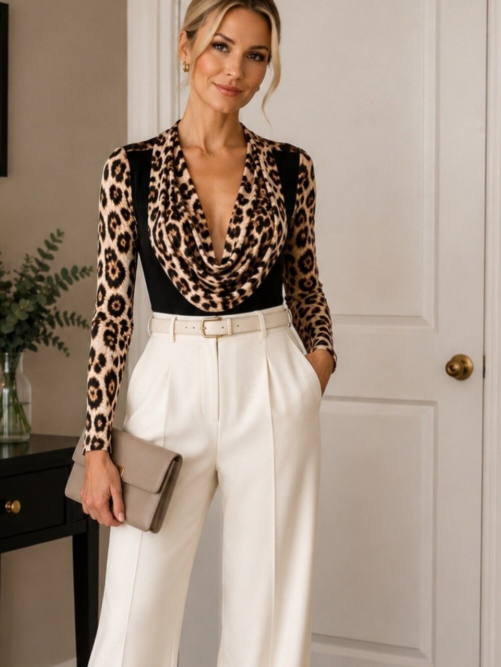 Body Central Black Bodysuit with Leopard Accent